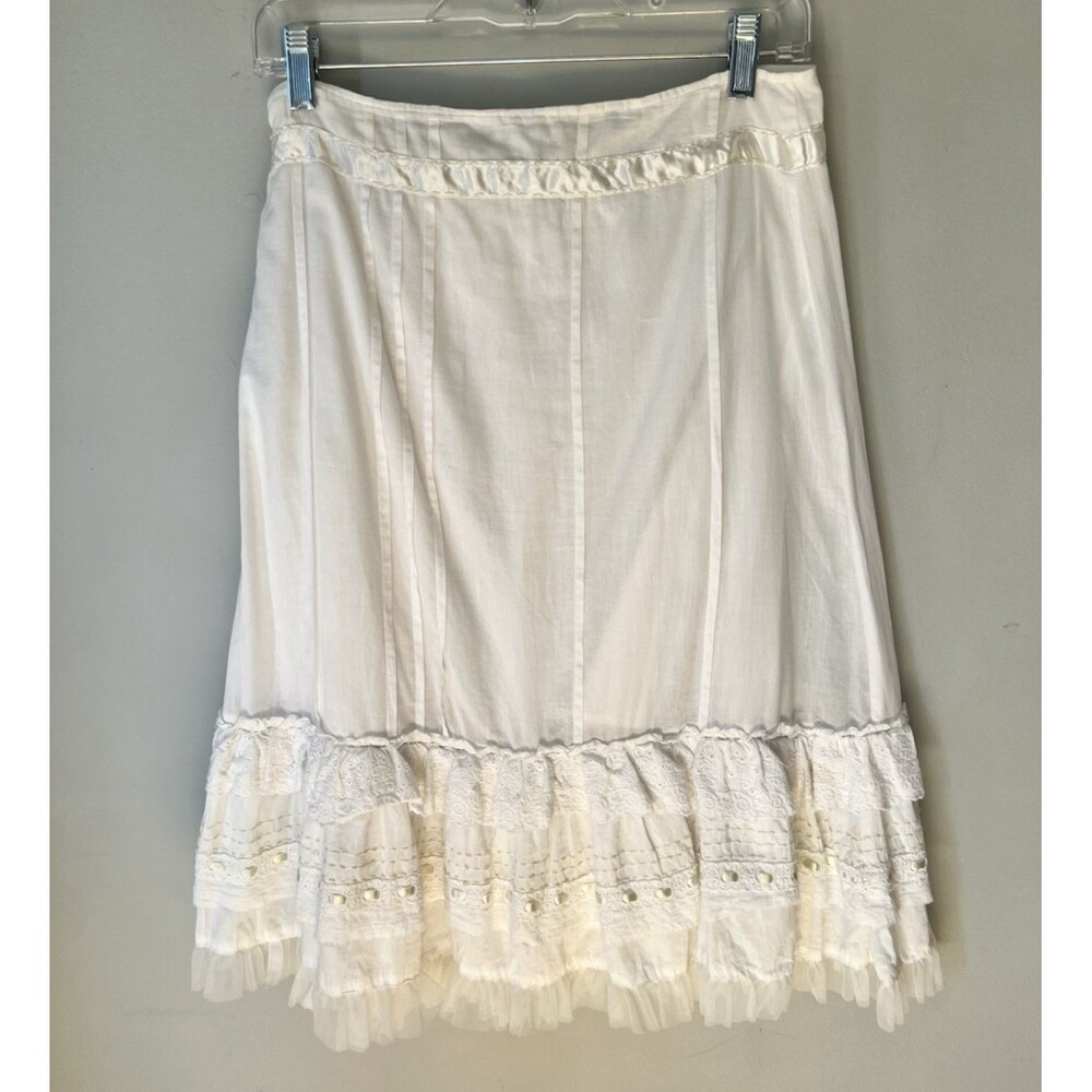 Y2K Zara Basic Women's Cream Tiered Skirt Sz S Boho Cottagecore Peasant Cotton - Picture 2 of 11
